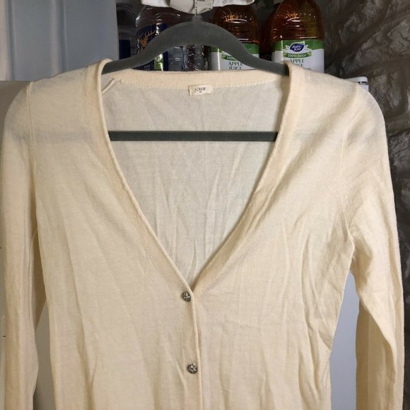 J. Crew Merino V Neck Cardigan Sweater Ivory - Picture 4 of 7